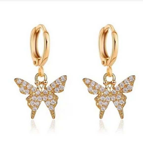 Jewelry - Dainty Rhinestone Butterfly Earrings